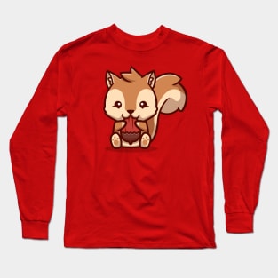 Cute Squirrel Eating Nut Cartoon Long Sleeve T-Shirt